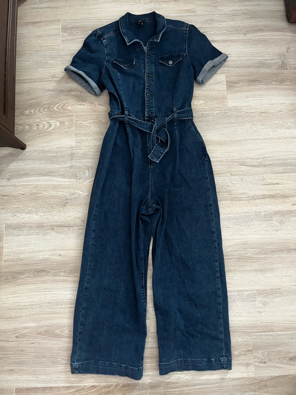 PAIGE Women’s Denim Anessa Jumpsuit Jelina Wash Short Sleeves Belt Waist Size 14